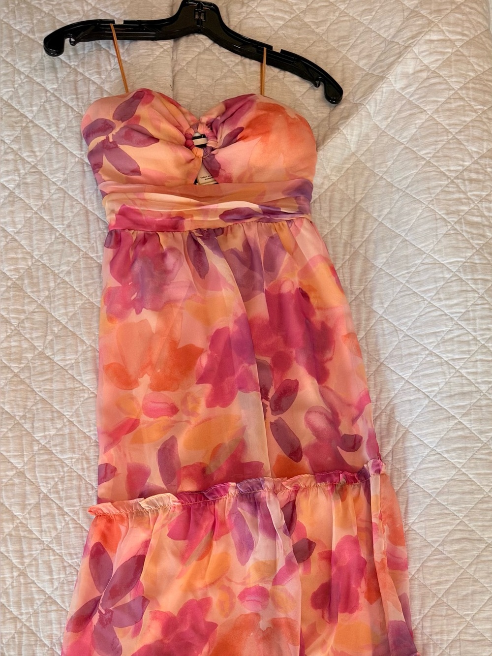 Lush Watercolor Floral Strapless Maxi Skirt in Pink, Orange and Purple